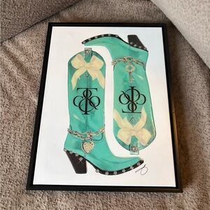 Framed Artwork of Teal Cowboy Boots